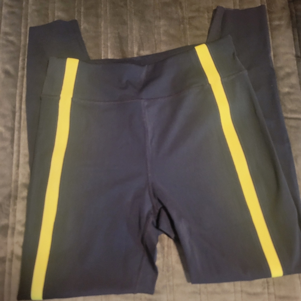 ZYIA Active Black and Yellow Neon Stripe 7/8 Leggings - Picture 2 of 7